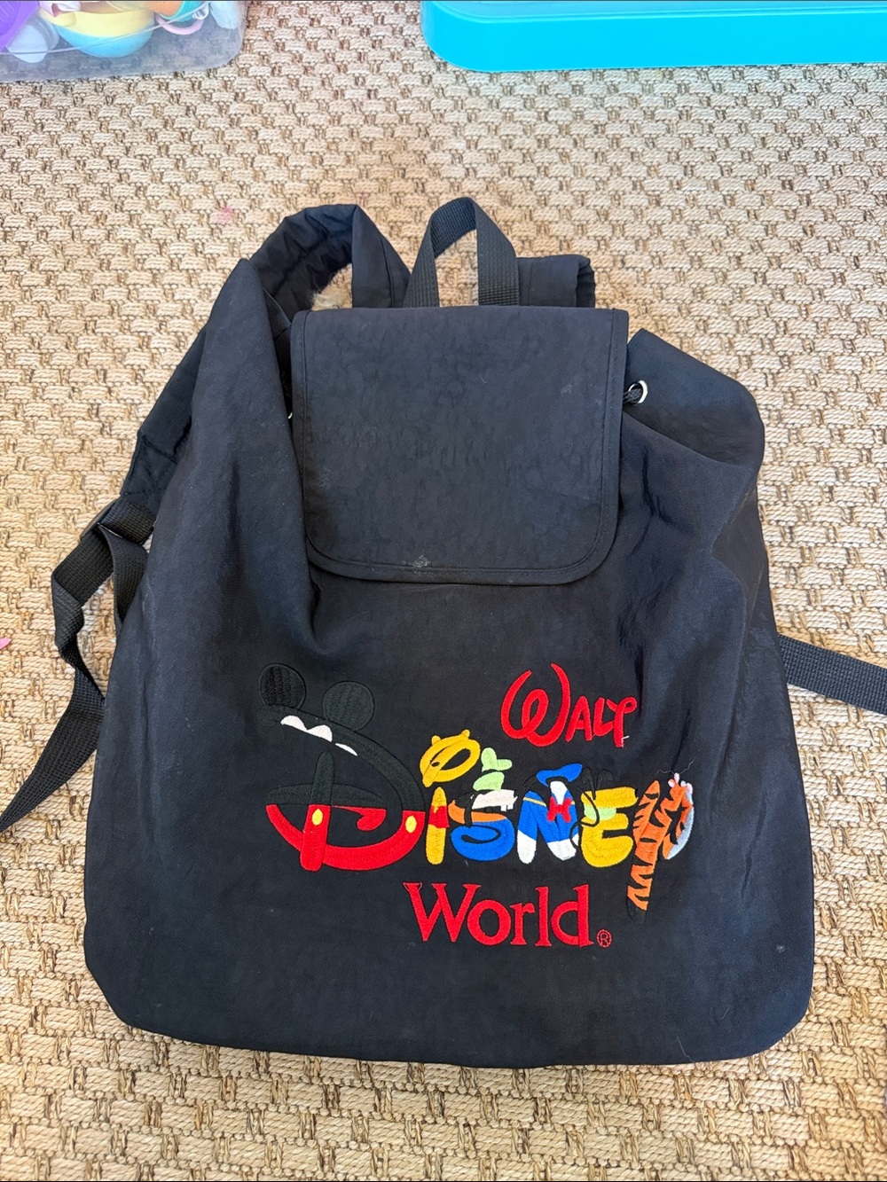 Disney Black Canvas Backpack with Colorful Disney Logo